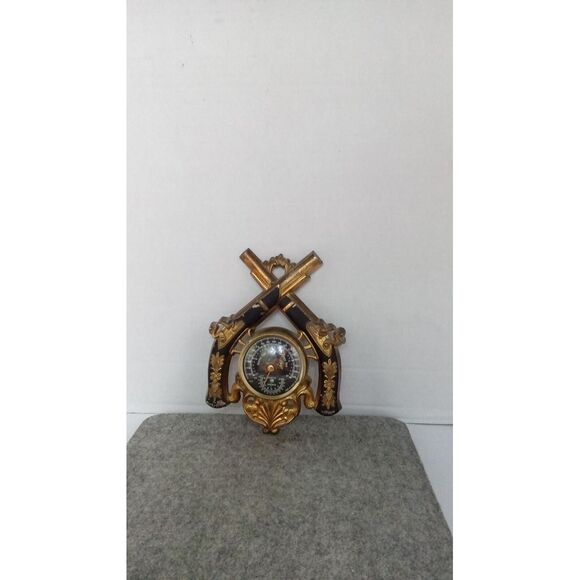 Vintage Decorative Crossed Pistol Wall Clock Baroque Gold Black Ornate Timepiece